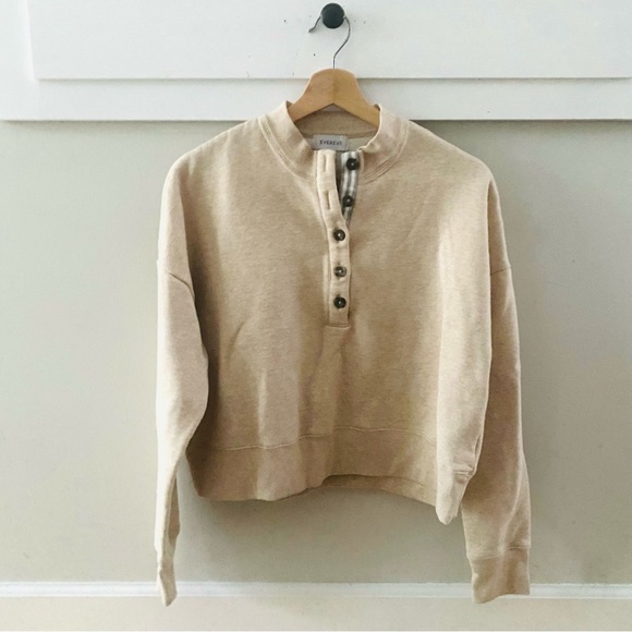 Evereve Taryn Taped Henley Sweatshirt Tan Size Small - Picture 3 of 6